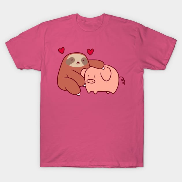 Sloth Loves Pig T-Shirt by saradaboru